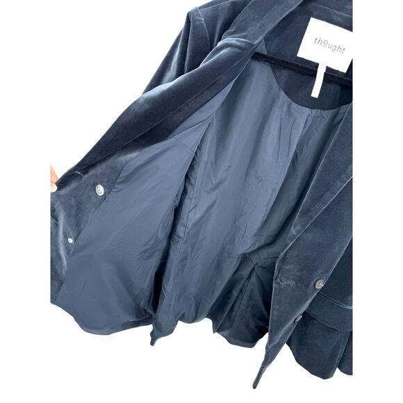 THOUGHT Rare Blue Velvet Double Breasted Blazer Jacket Size 14 US 18 UK 46 EUR - Picture 5 of 9